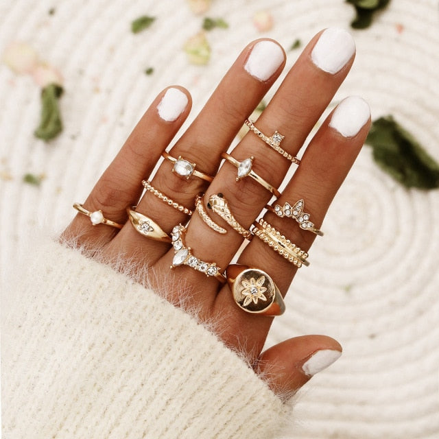 Boho Charm Gold Star Knuckle Rings Set