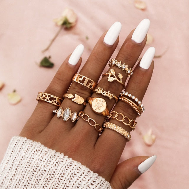 Boho Charm Gold Star Knuckle Rings Set