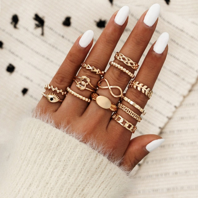 Boho Charm Gold Star Knuckle Rings Set