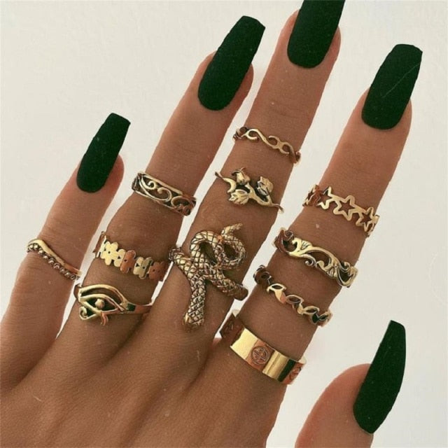 Boho Charm Gold Star Knuckle Rings Set