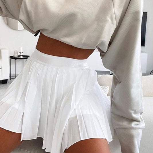 White Pleated Embroidery Mini Tennis Skirt