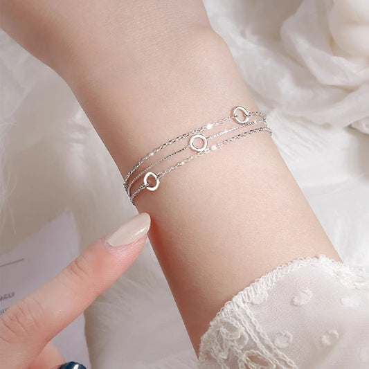 Silver Link Chain Circle Charm Bracelet