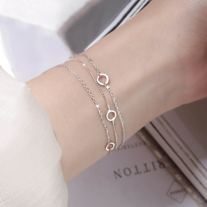 Silver Link Chain Circle Charm Bracelet