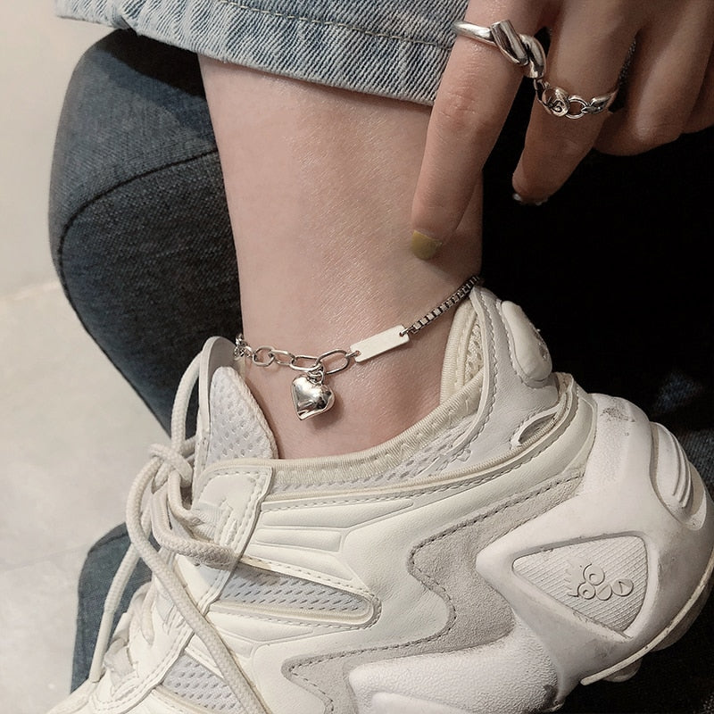 Vintage Silver LOVE Pendant Ankle Bracelet