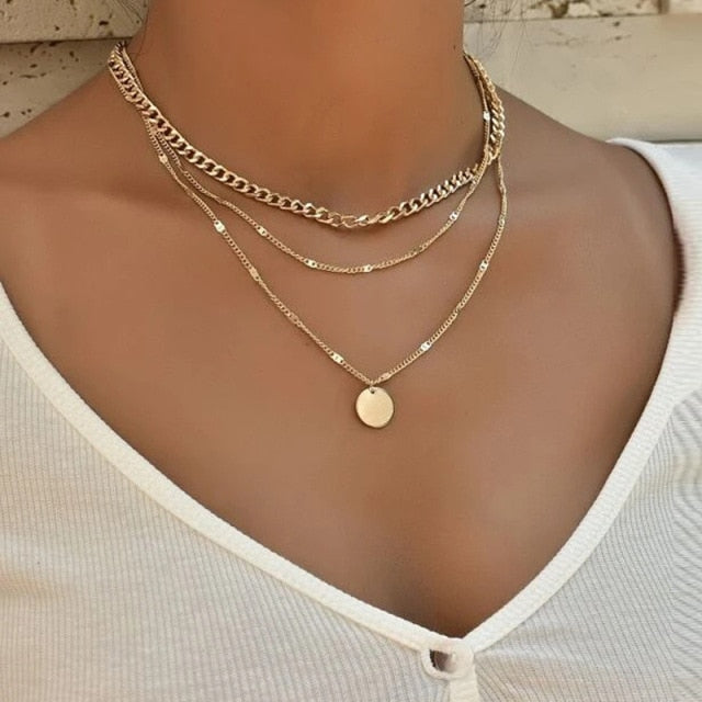 Layered Vintage Necklace on Neck Gold Chain