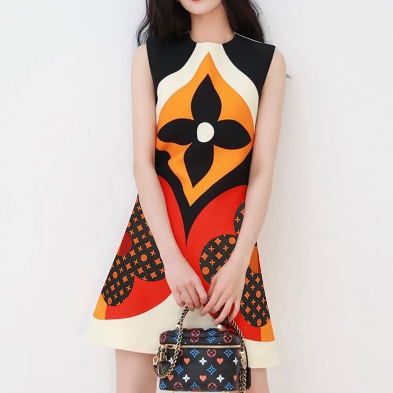 Geometric Flower Print Dress