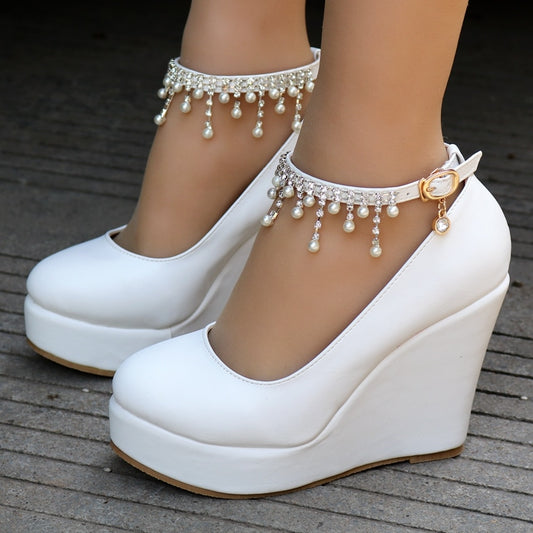 Crystal Queen Ankle Strap Platform Wedges