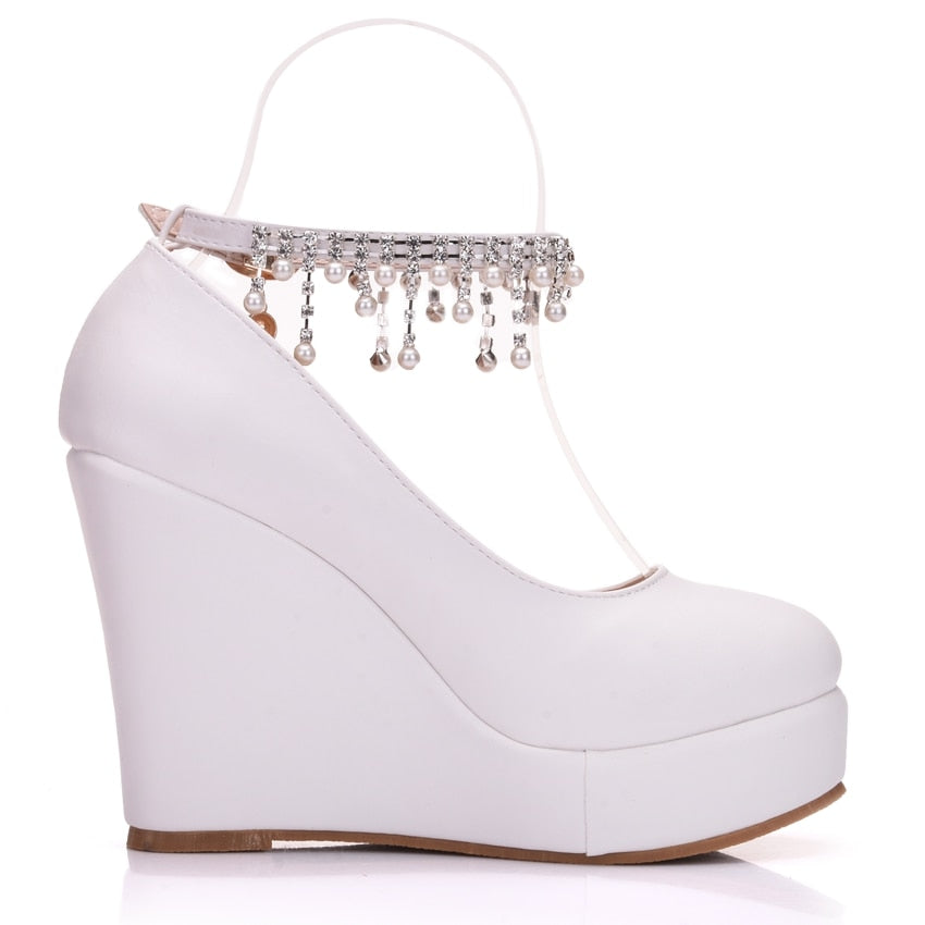 Crystal Queen Ankle Strap Platform Wedges