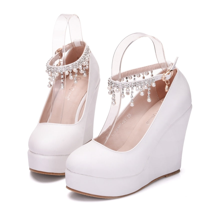 Crystal Queen Ankle Strap Platform Wedges