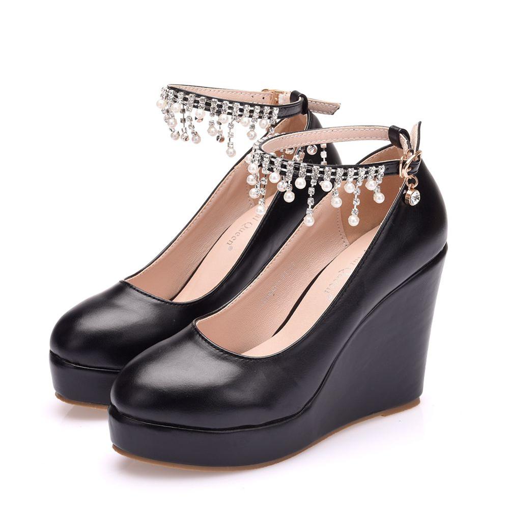 Crystal Queen Ankle Strap Platform Wedges