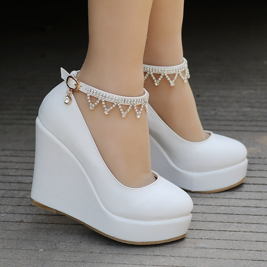 Crystal Queen Ankle Strap Platform Wedges