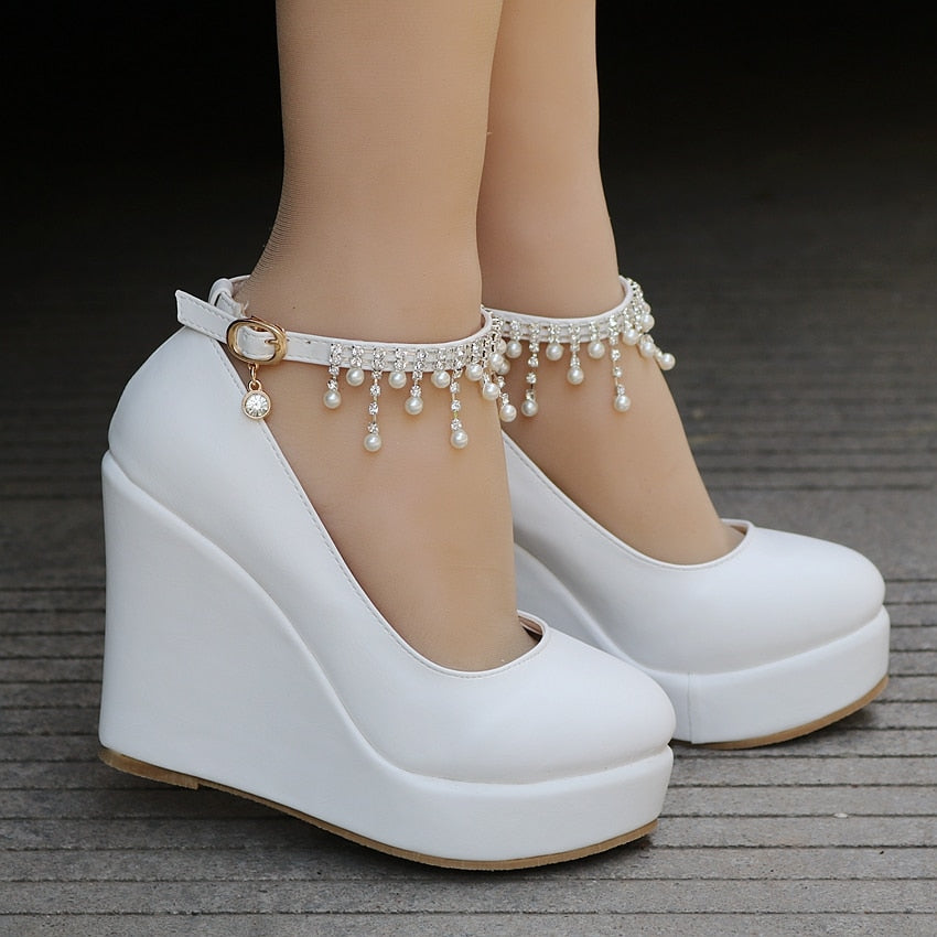 Crystal Queen Ankle Strap Platform Wedges