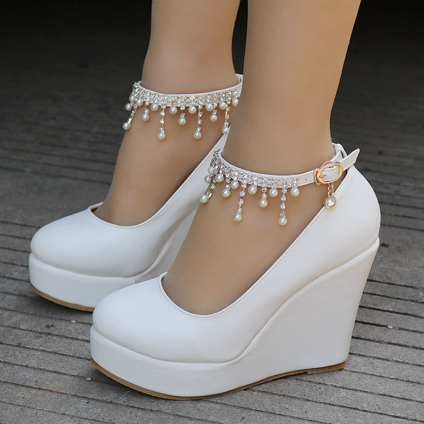 Crystal Queen Ankle Strap Platform Wedges