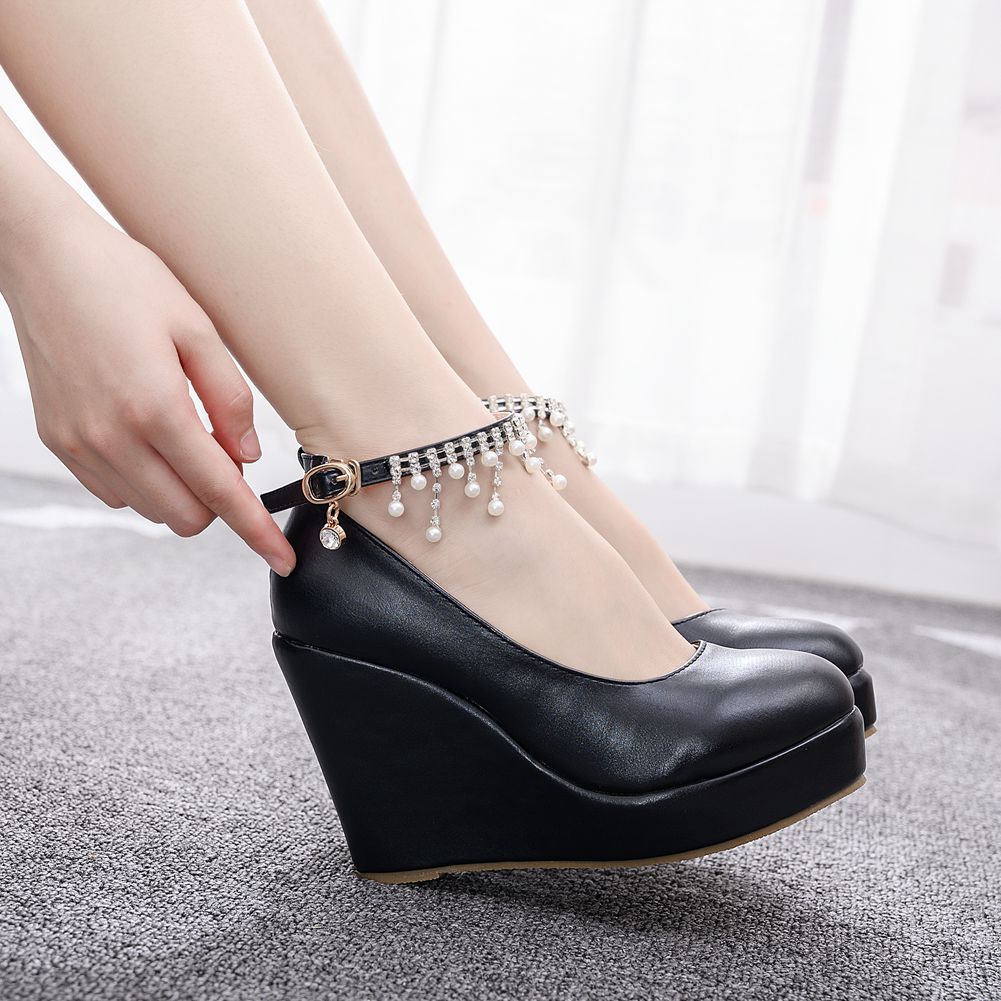 Crystal Queen Ankle Strap Platform Wedges