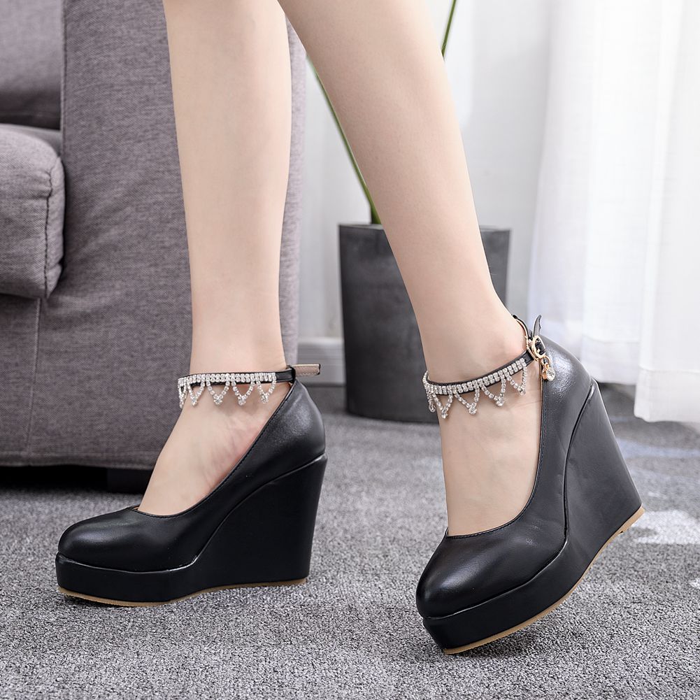 Crystal Queen Ankle Strap Platform Wedges