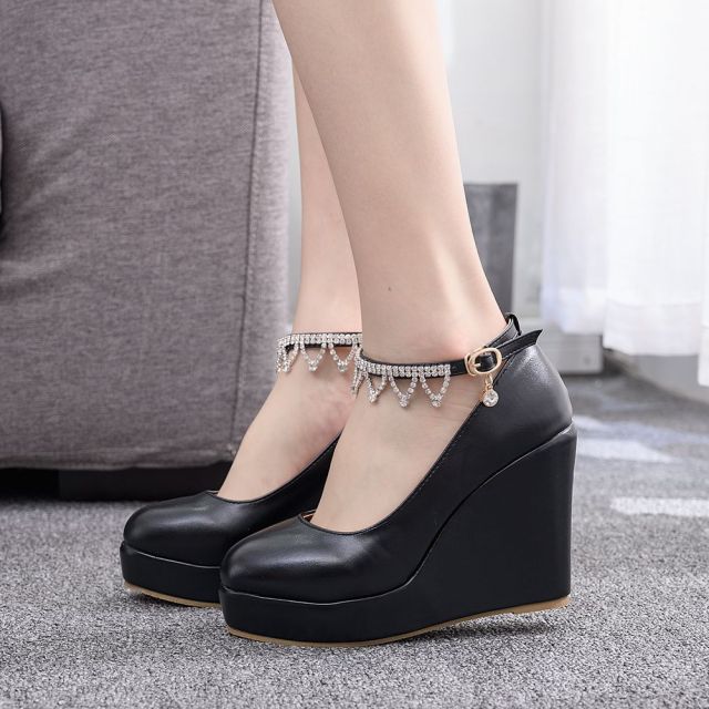 Crystal Queen Ankle Strap Platform Wedges