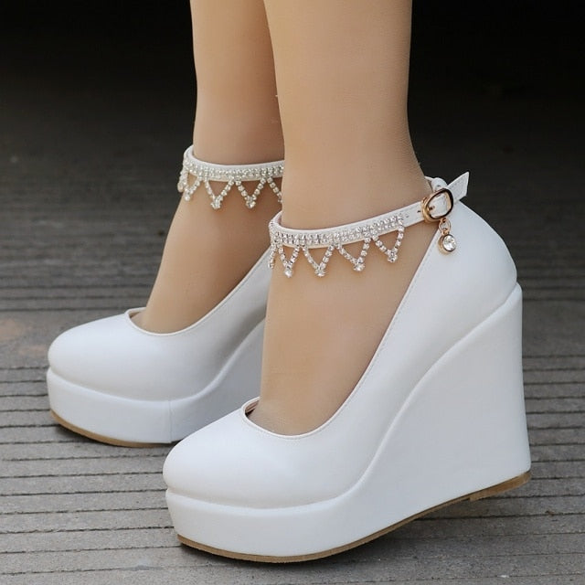 Crystal Queen Ankle Strap Platform Wedges