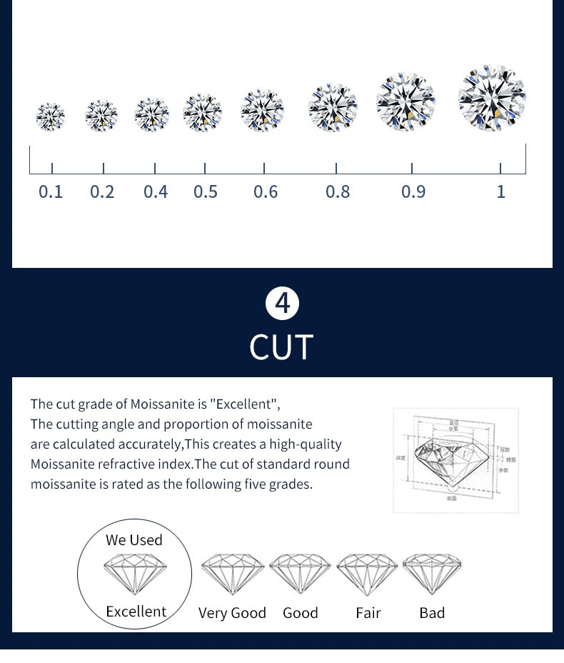 Moissanite Gemstone Clear D Color Stud Earrings 1/10 CT