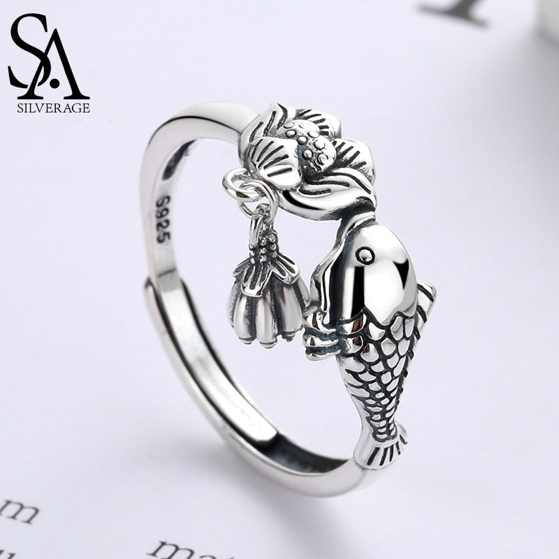 Lotus Fish 925 Silver Ring