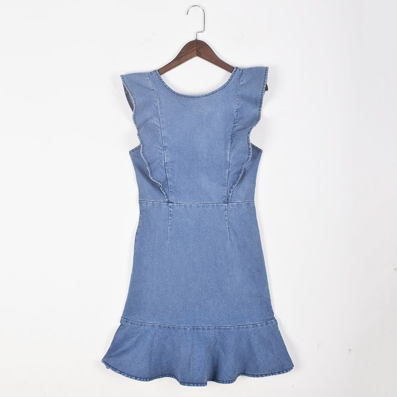 Denim Ruffle Butterfly Sleeve Dress