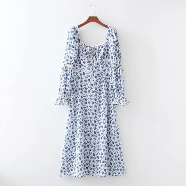 Puff Sleeve A-line Blue Sundress