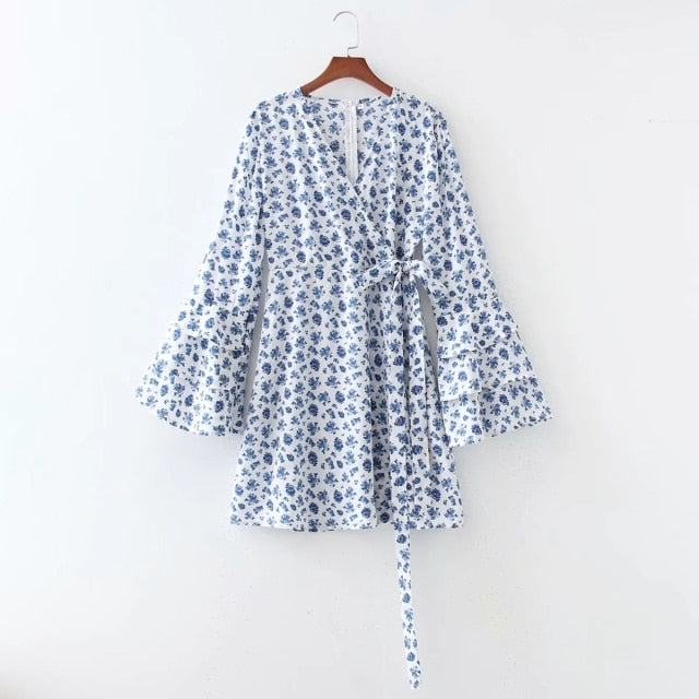 Puff Sleeve A-line Blue Sundress