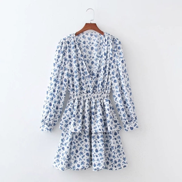 Puff Sleeve A-line Blue Sundress