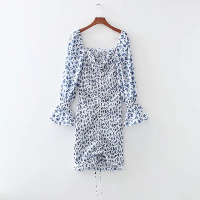 Puff Sleeve A-line Blue Sundress