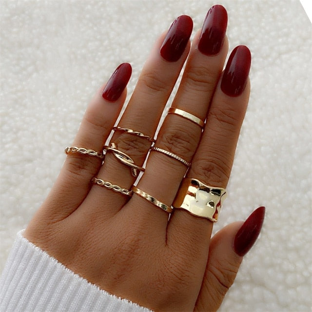 Bohemian Gold Chain Rings Set