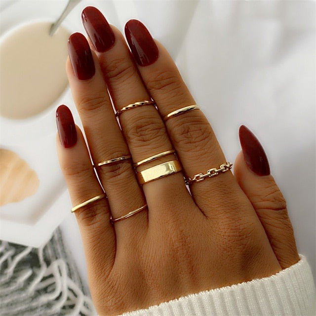 Bohemian Gold Chain Rings Set