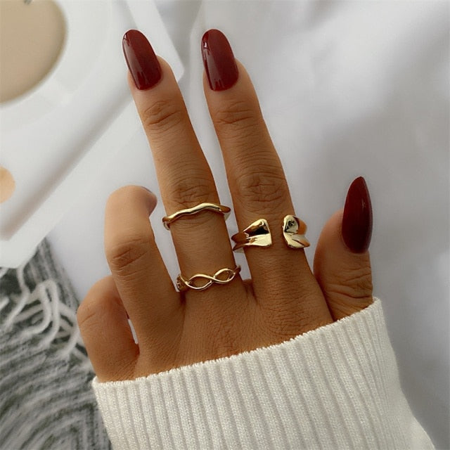 Bohemian Gold Chain Rings Set