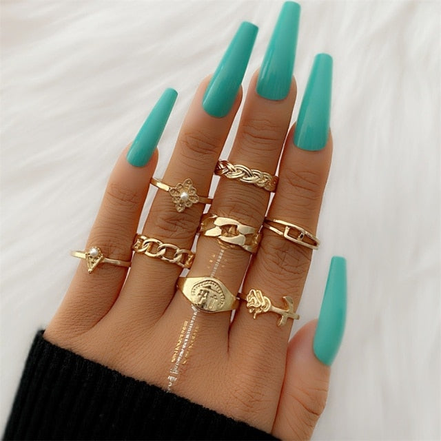 Bohemian Gold Chain Rings Set