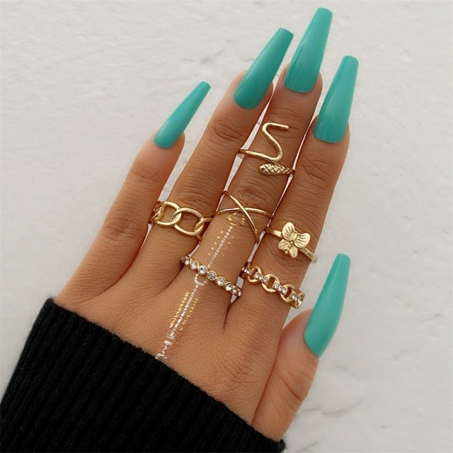 Bohemian Gold Chain Rings Set