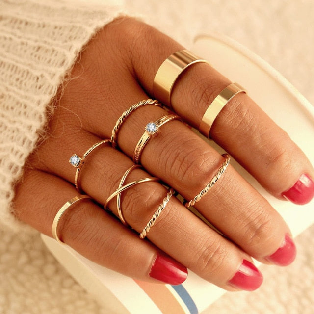 Bohemian Gold Chain Rings Set