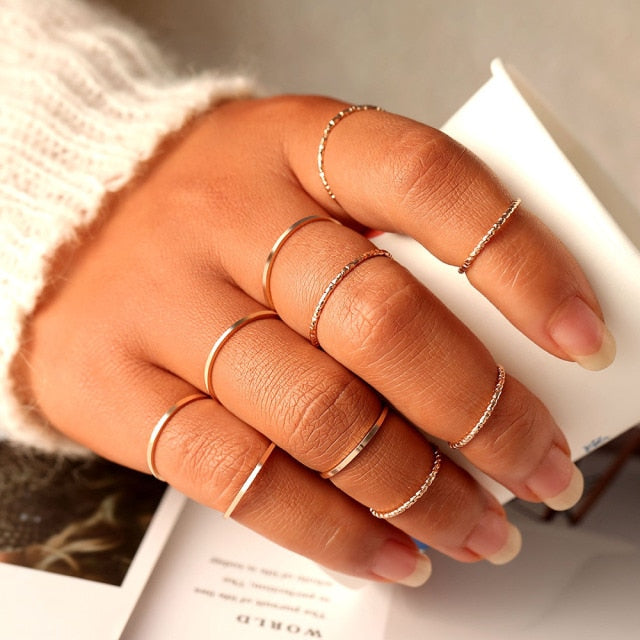 Bohemian Gold Chain Rings Set