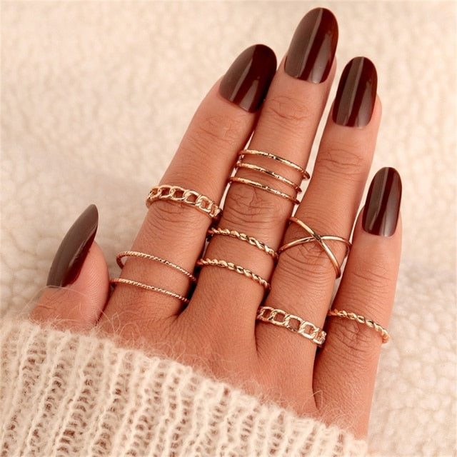 Bohemian Gold Chain Rings Set