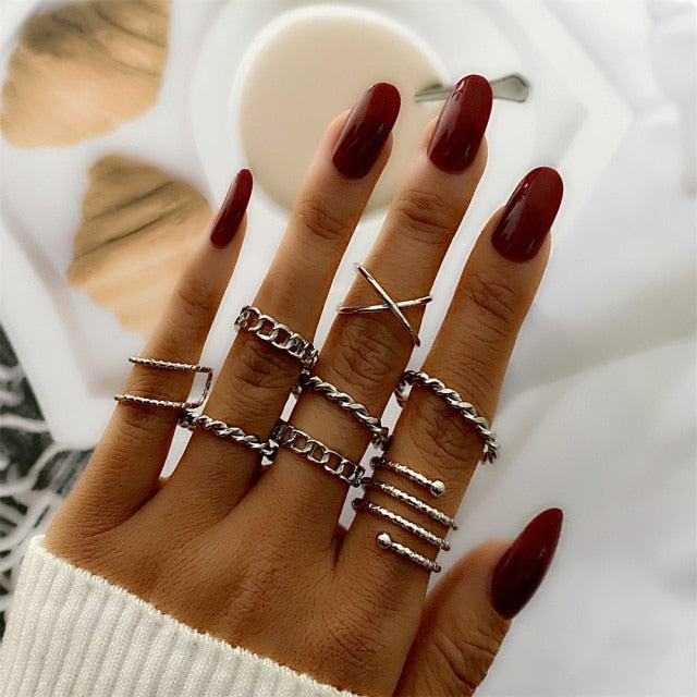 Bohemian Gold Chain Rings Set