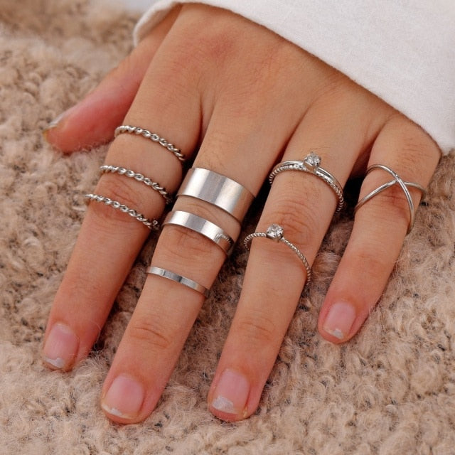 Bohemian Gold Chain Rings Set