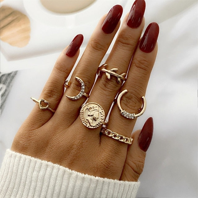 Bohemian Gold Chain Rings Set