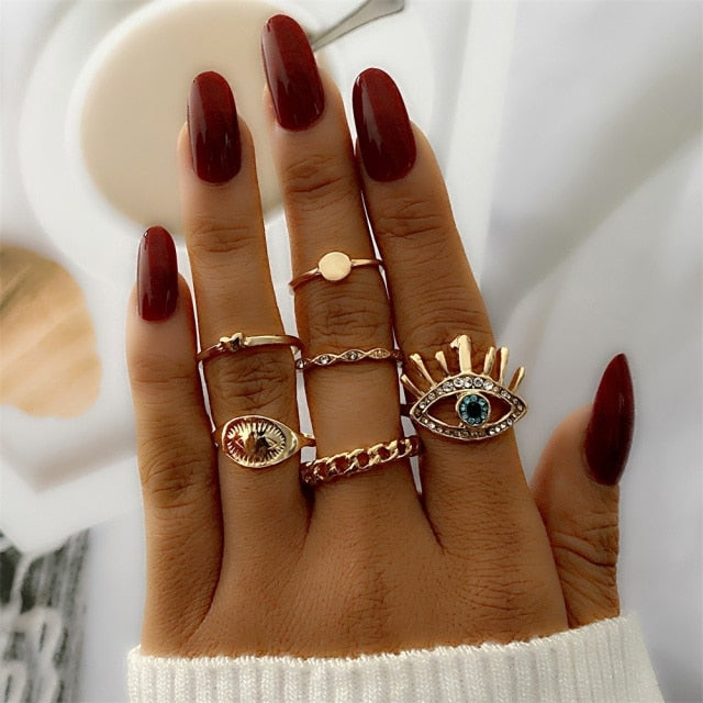 Bohemian Gold Chain Rings Set