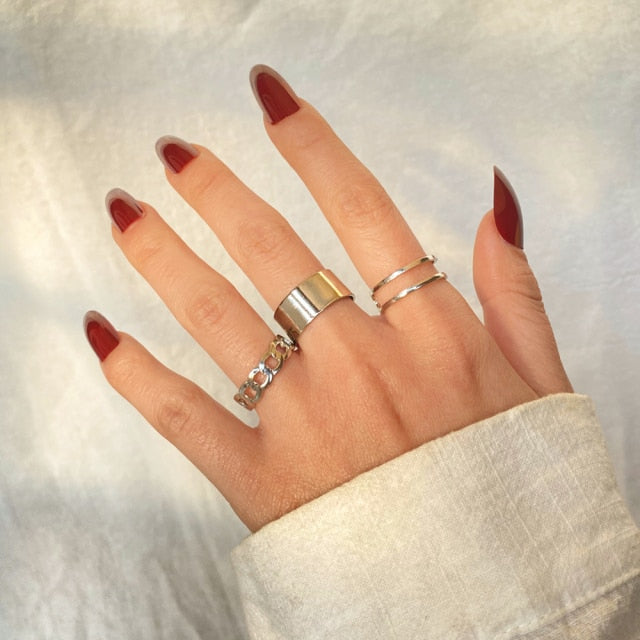 Bohemian Gold Chain Rings Set