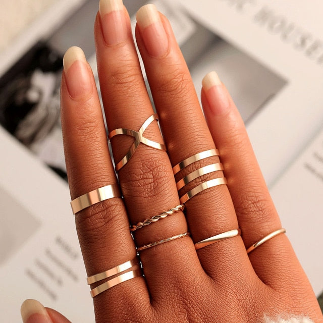 Bohemian Gold Chain Rings Set