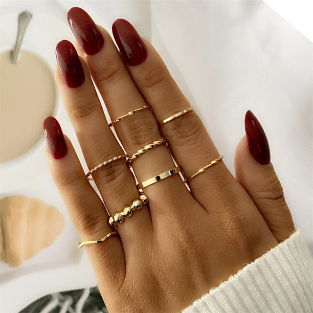 Bohemian Gold Chain Rings Set