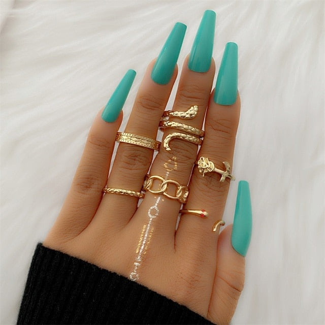 Bohemian Gold Chain Rings Set