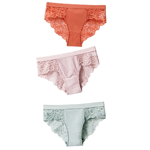 3 Pcs Lace & Cotton Brief Panties