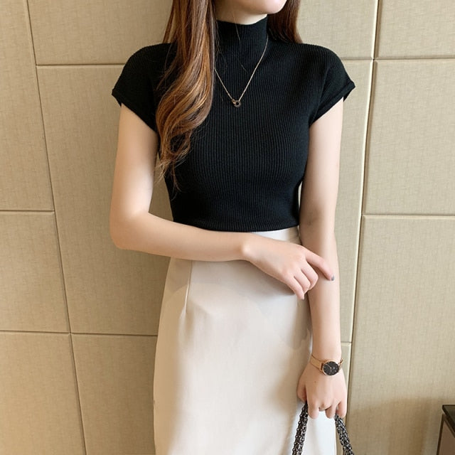 HELIAR Cap Sleeve Turtleneck Top