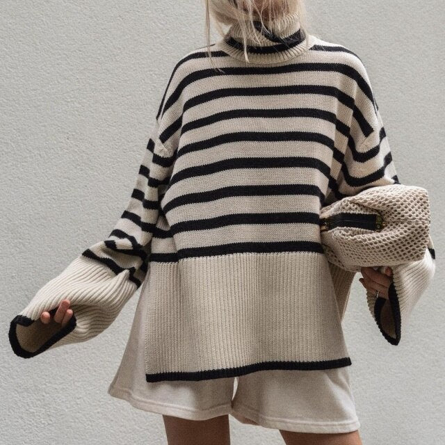 Striped Turtleneck Oversized Pullover