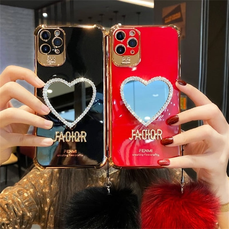 Luxury Glitter Heart Mirror Case For iphone 13 12 11 Pro Max