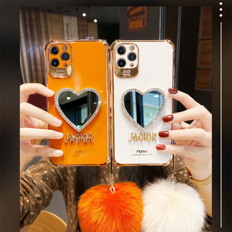 Luxury Glitter Heart Mirror Case For iphone 13 12 11 Pro Max