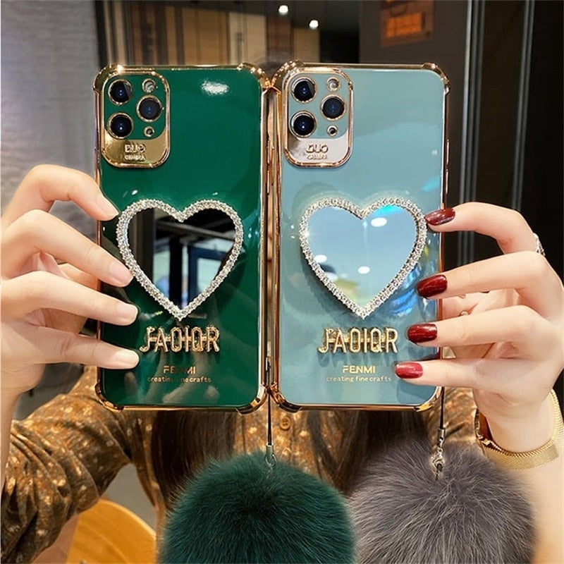 Luxury Glitter Heart Mirror Case For iphone 13 12 11 Pro Max